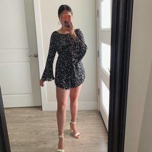 Boutique Bell Sleeve Navy Floral Romper